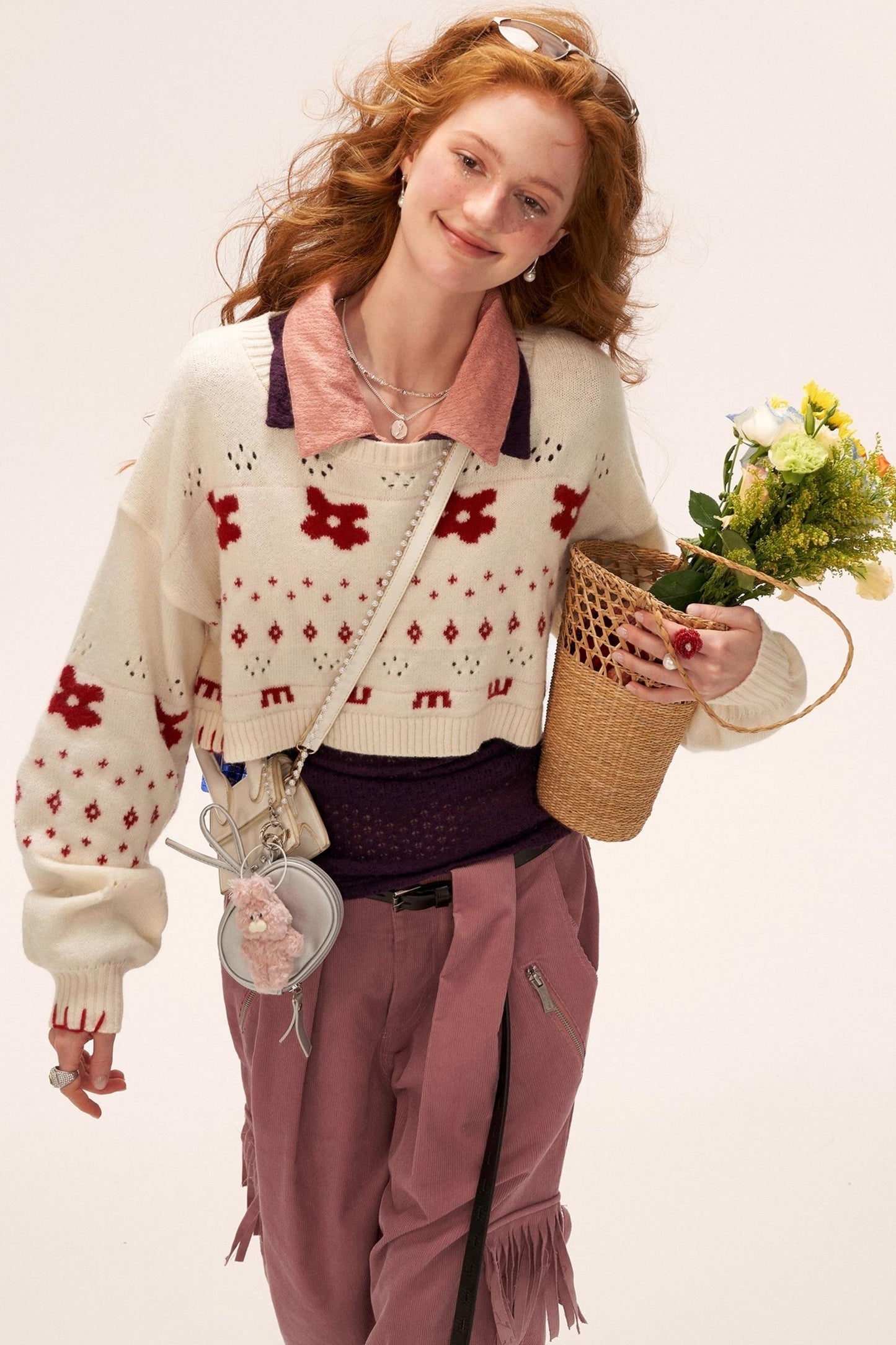 星形提花毛衣上衣套装