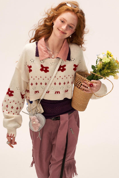 星形提花毛衣上衣套装