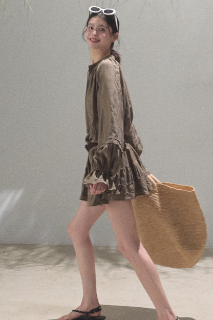 Relaxed Bubble Sleeve Skirt Set-Up