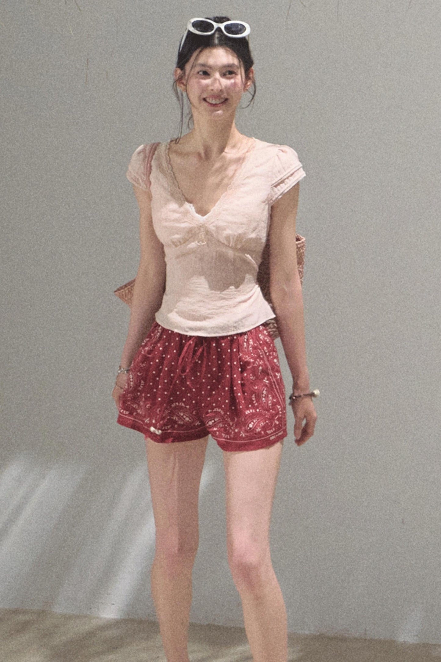 Fuzzy Lace V-Neck Tie Top