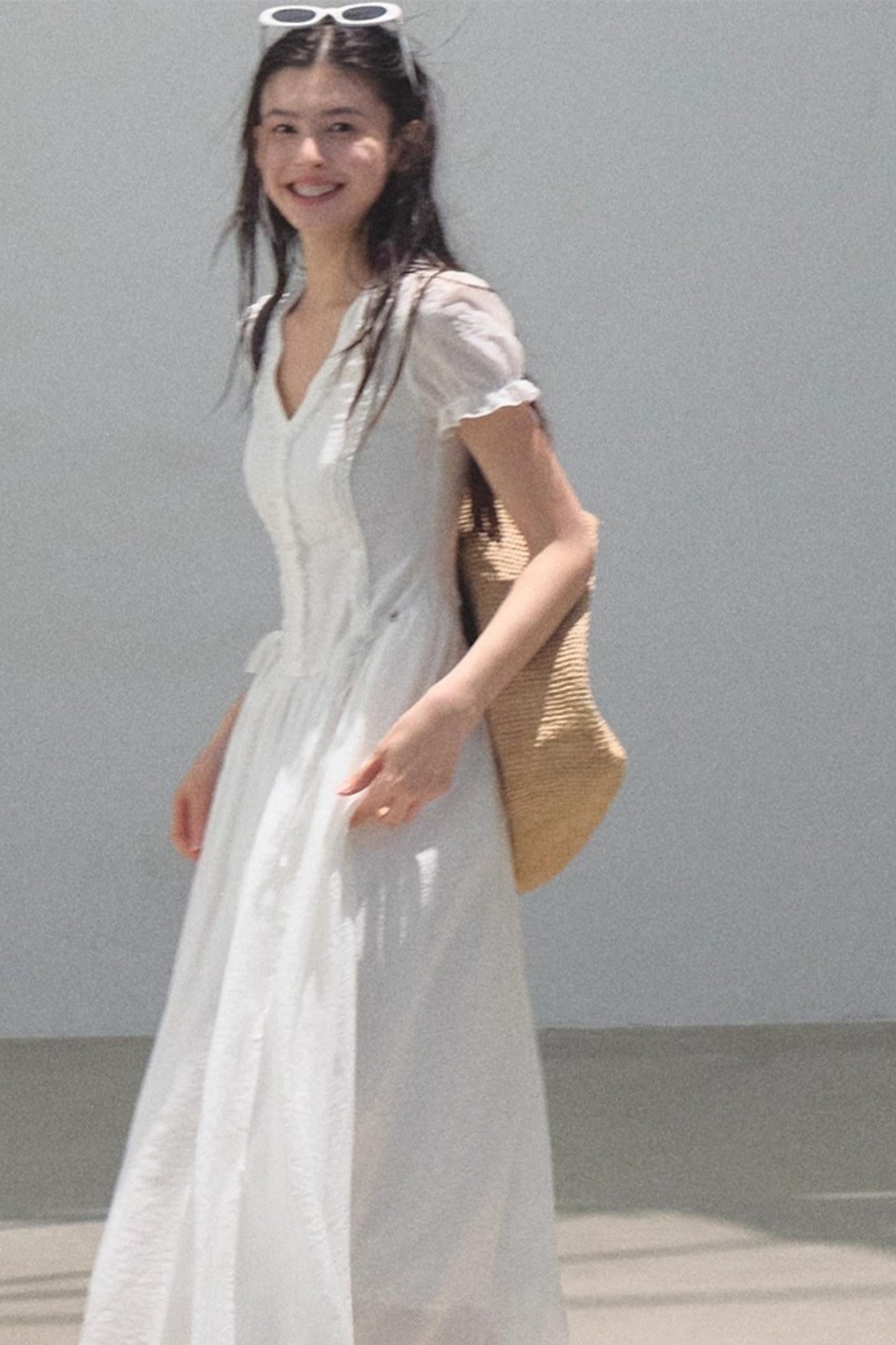 Blue Hour V-Neck Double-Sleeved Dress