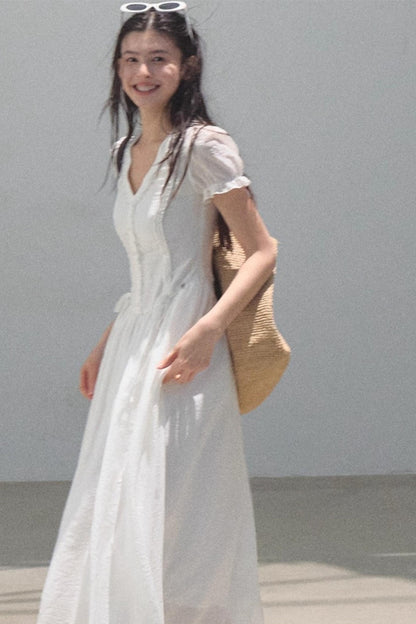 Blue Hour V-Neck Double-Sleeved Dress