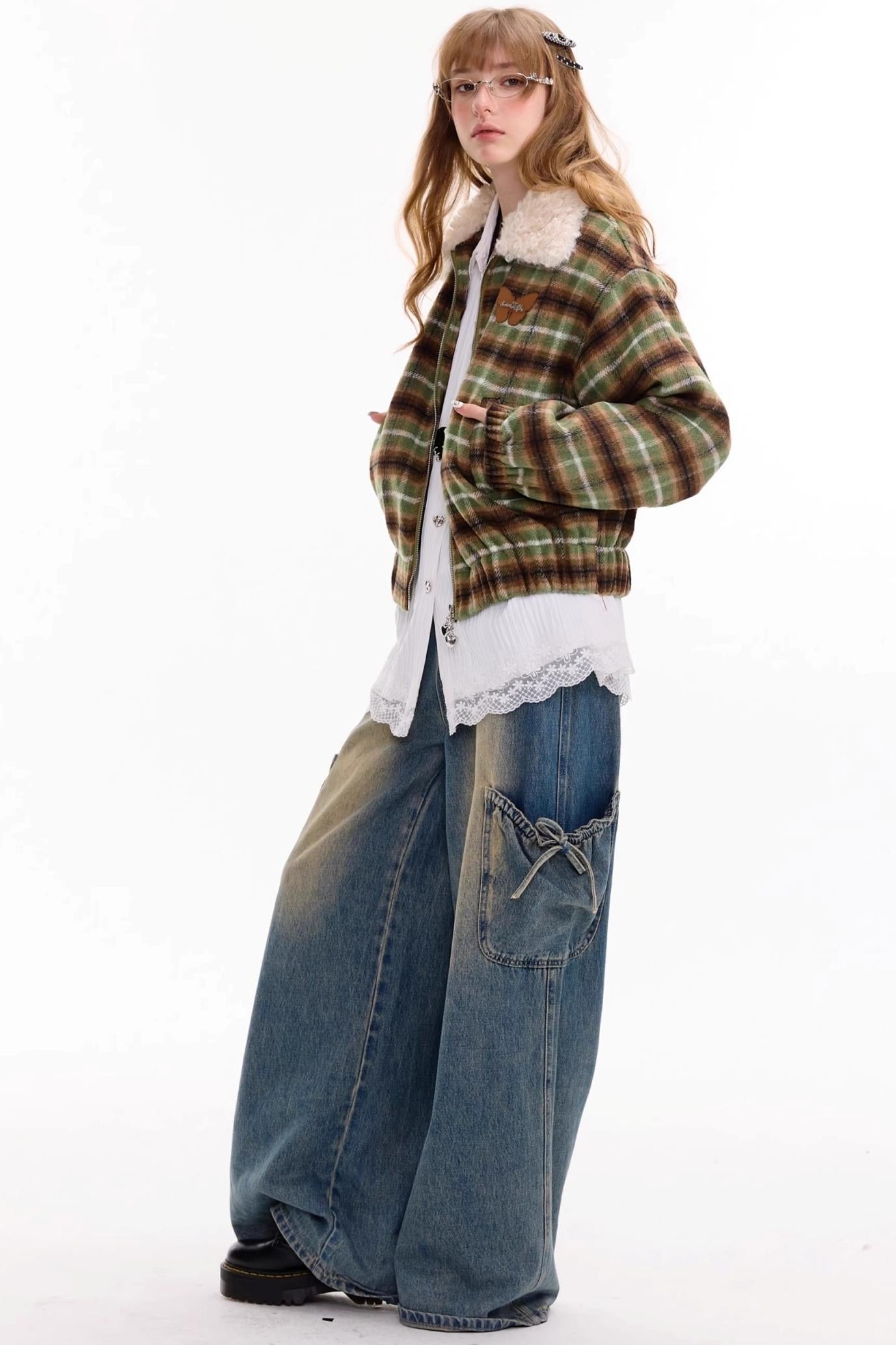 Winter Retro Green Plaid Jacket