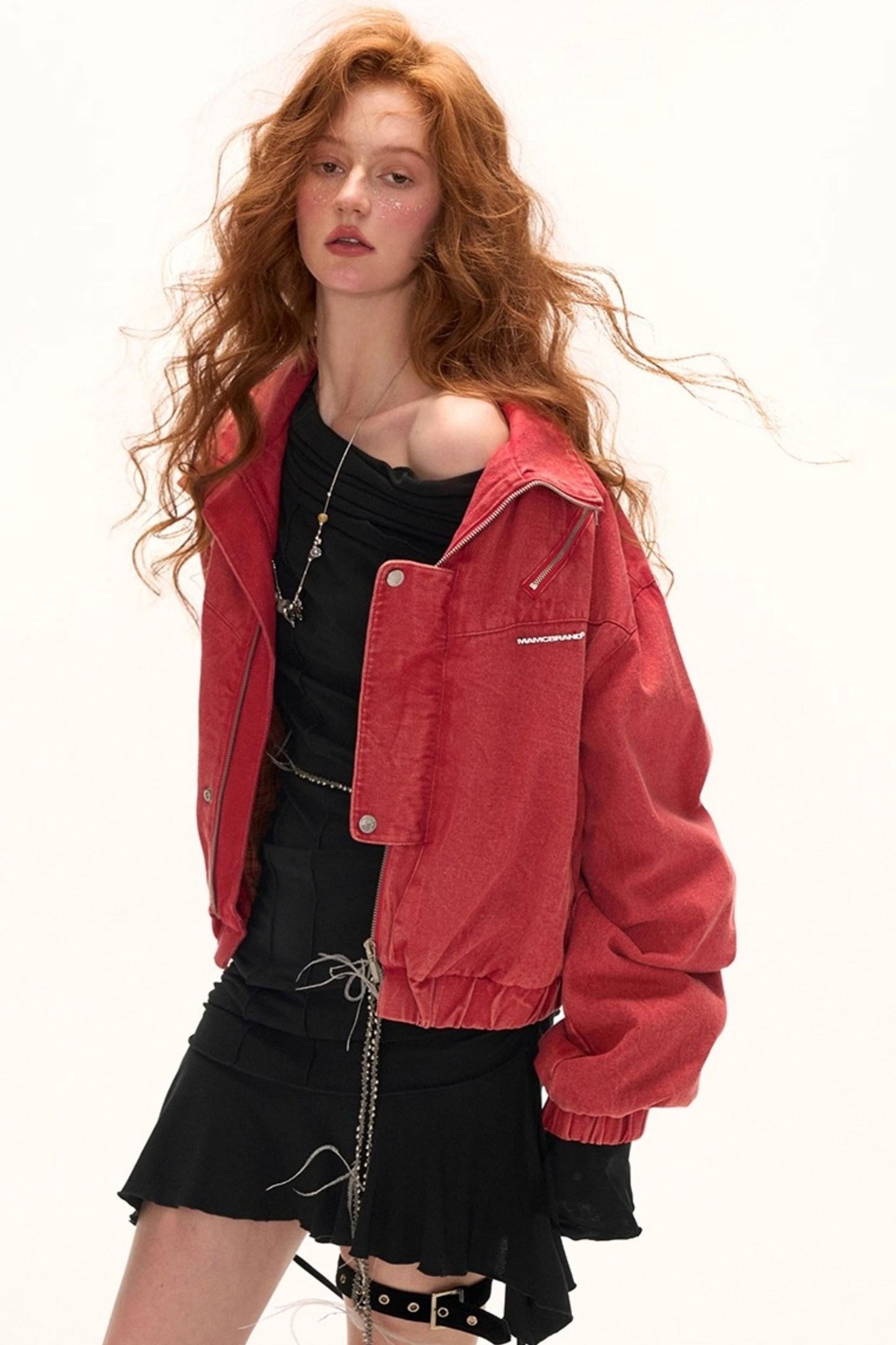 Slanted Pleated French Waist Long Sleeve Midi Dress