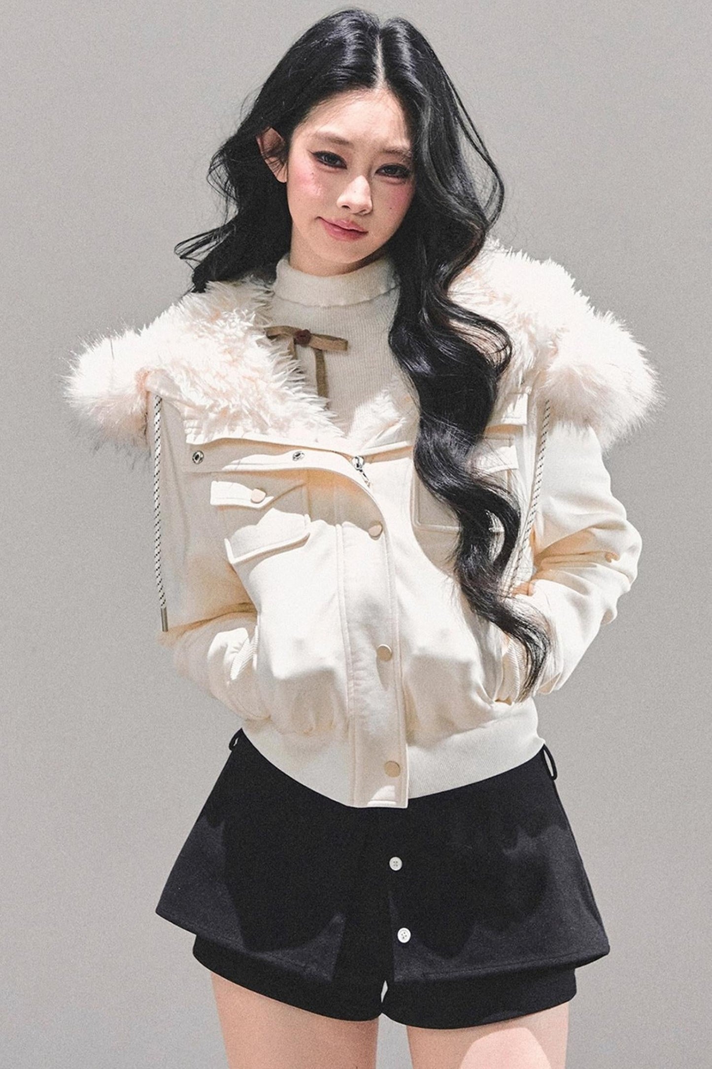 Lamb Wool Hooded Winter Coat