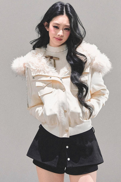 Lamb Wool Hooded Winter Coat