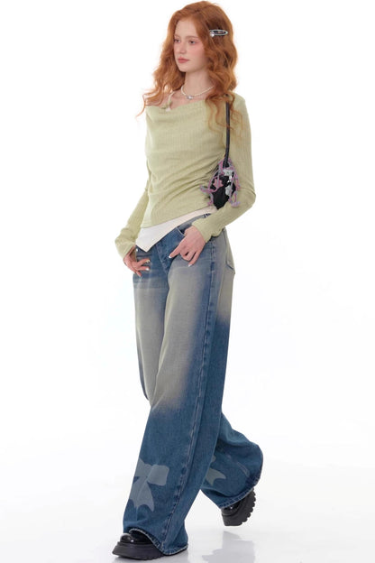 Swing Collar Fake Two Pieces Slim Top