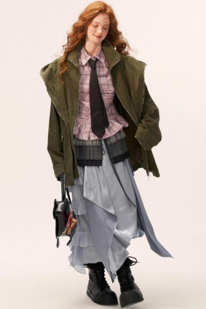 Vintage Distressed Frayed Cargo Jacket