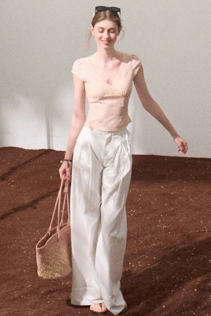 Fuzzy Lace V-Neck Tie Top