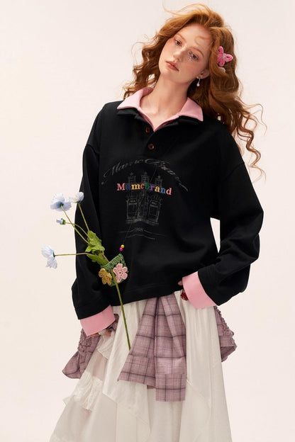 Button Lapel Polo Sweatshirt