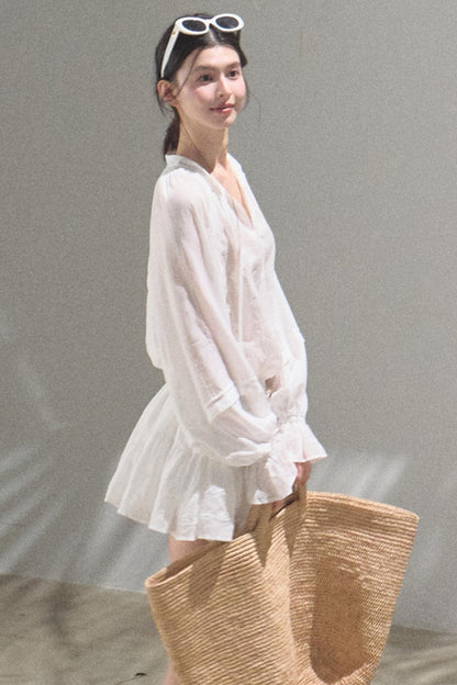 Relaxed Bubble Sleeve Skirt Set-Up