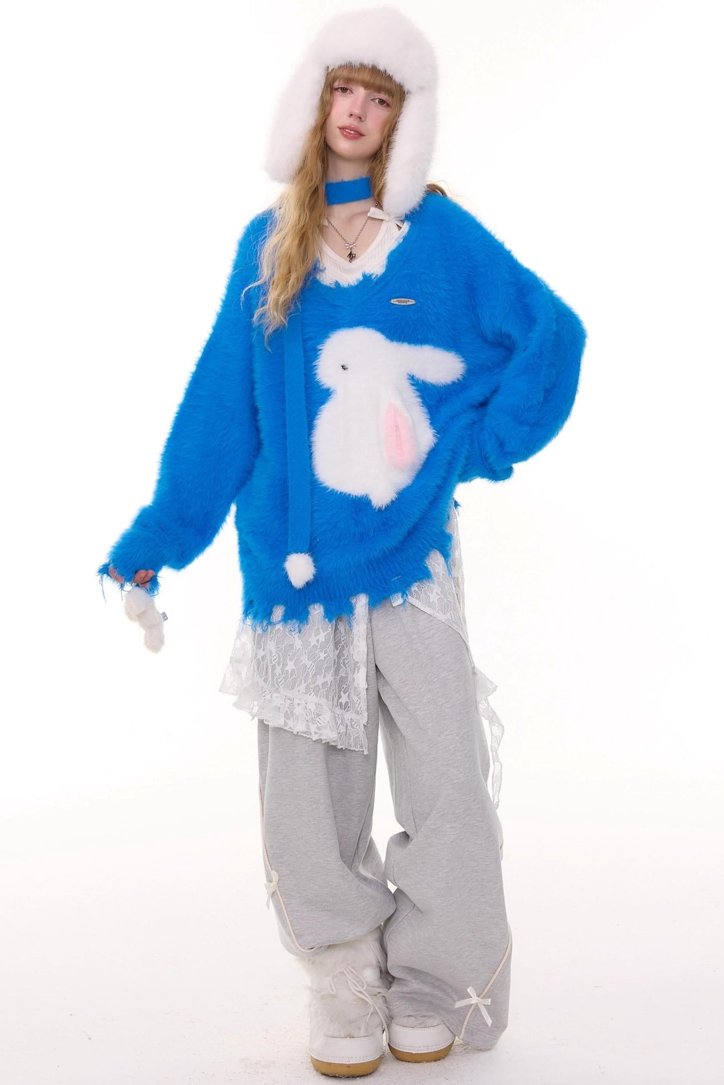 Gray Bow Wide-Leg Sweatpants