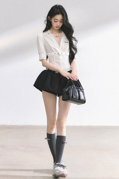 French V-Neck Lace Top