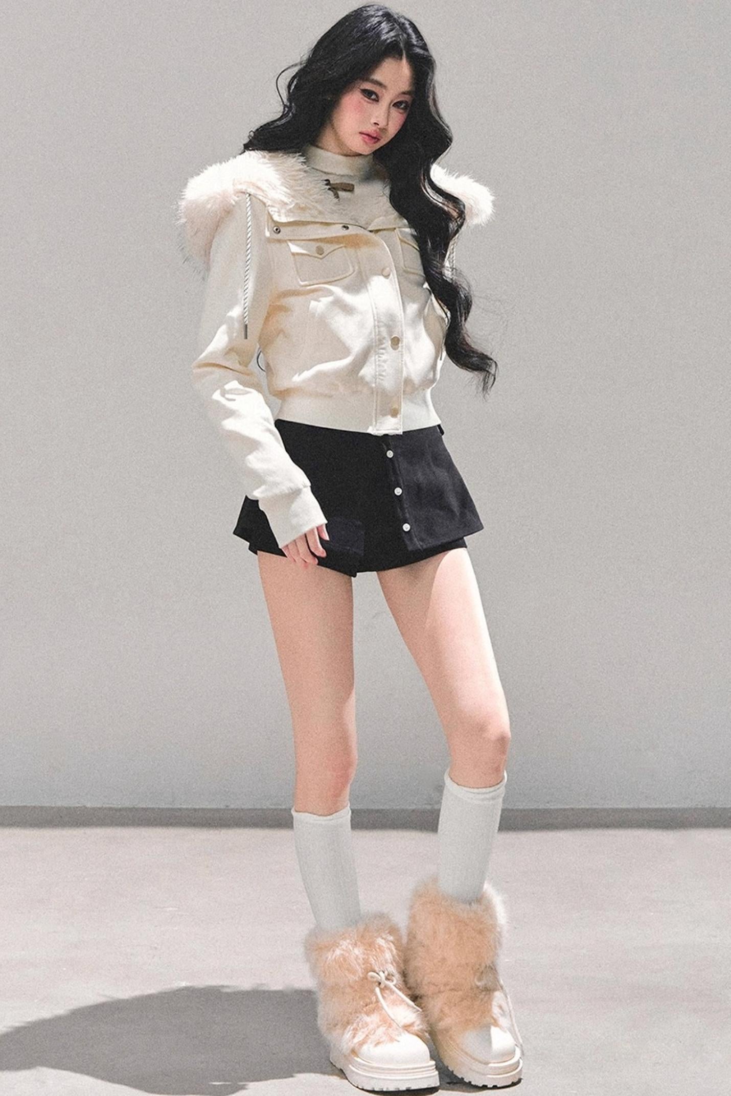 Lamb Wool Hooded Winter Coat