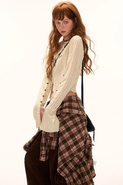 Striped Knit Multi-Button Cardigan