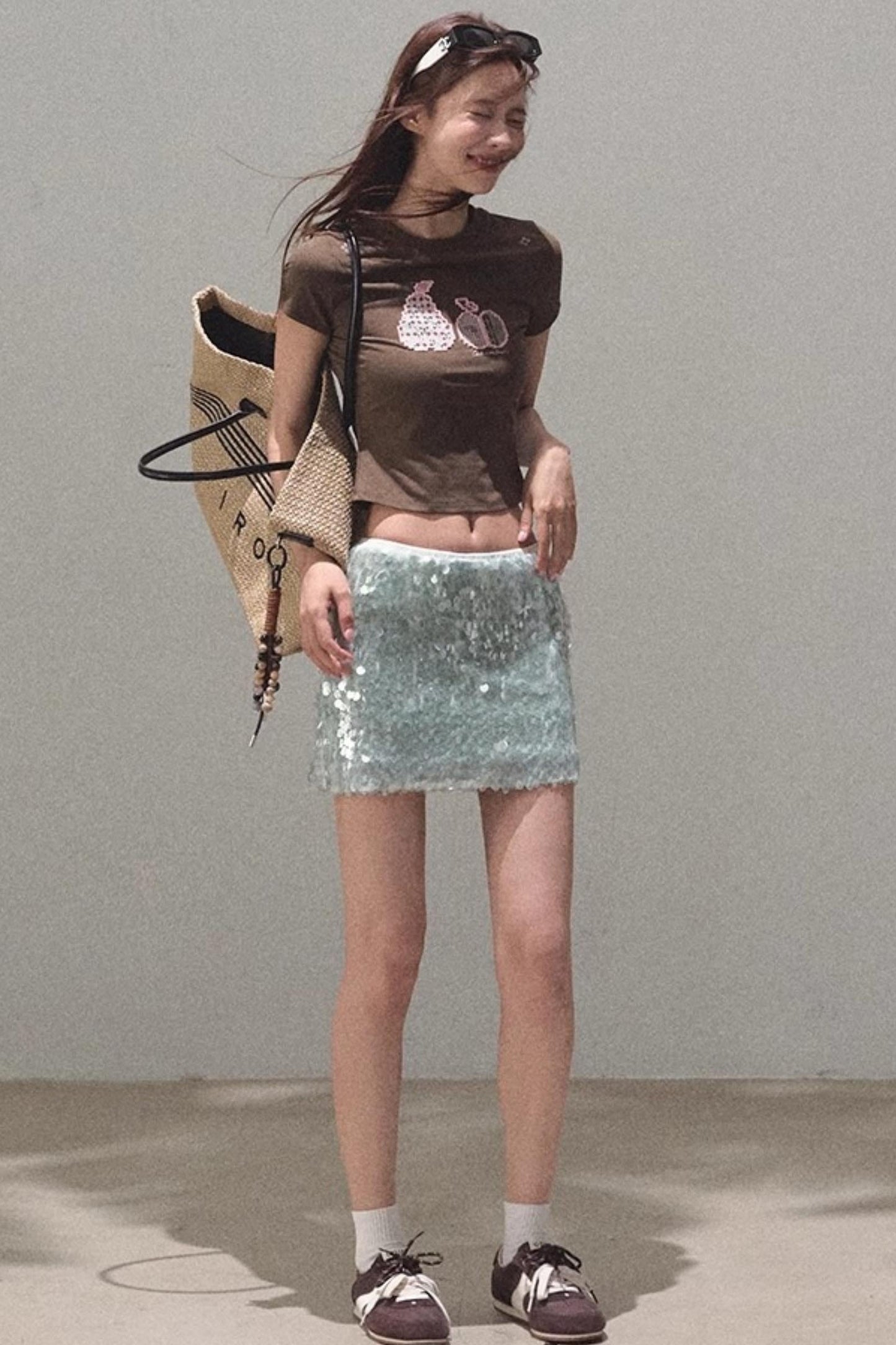 Dual-Color Sequin A-Line Mini Skirt