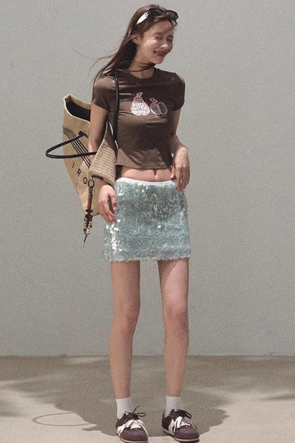 Dual-Color Sequin A-Line Mini Skirt