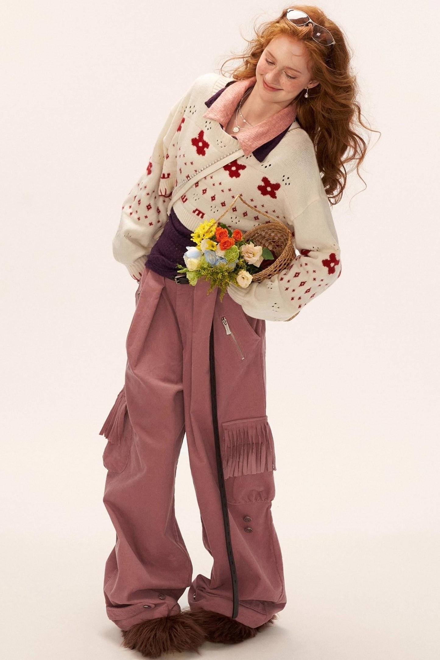 星形提花毛衣上衣套装