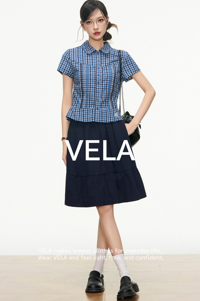 Checked Navy Skirt Shirt Set-Up