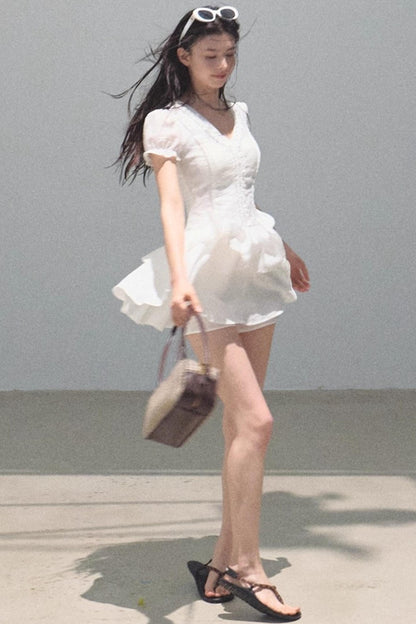 Blue Hour V-Neck Double-Sleeved Dress