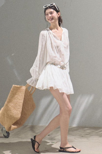 Relaxed Bubble Sleeve Skirt Set-Up