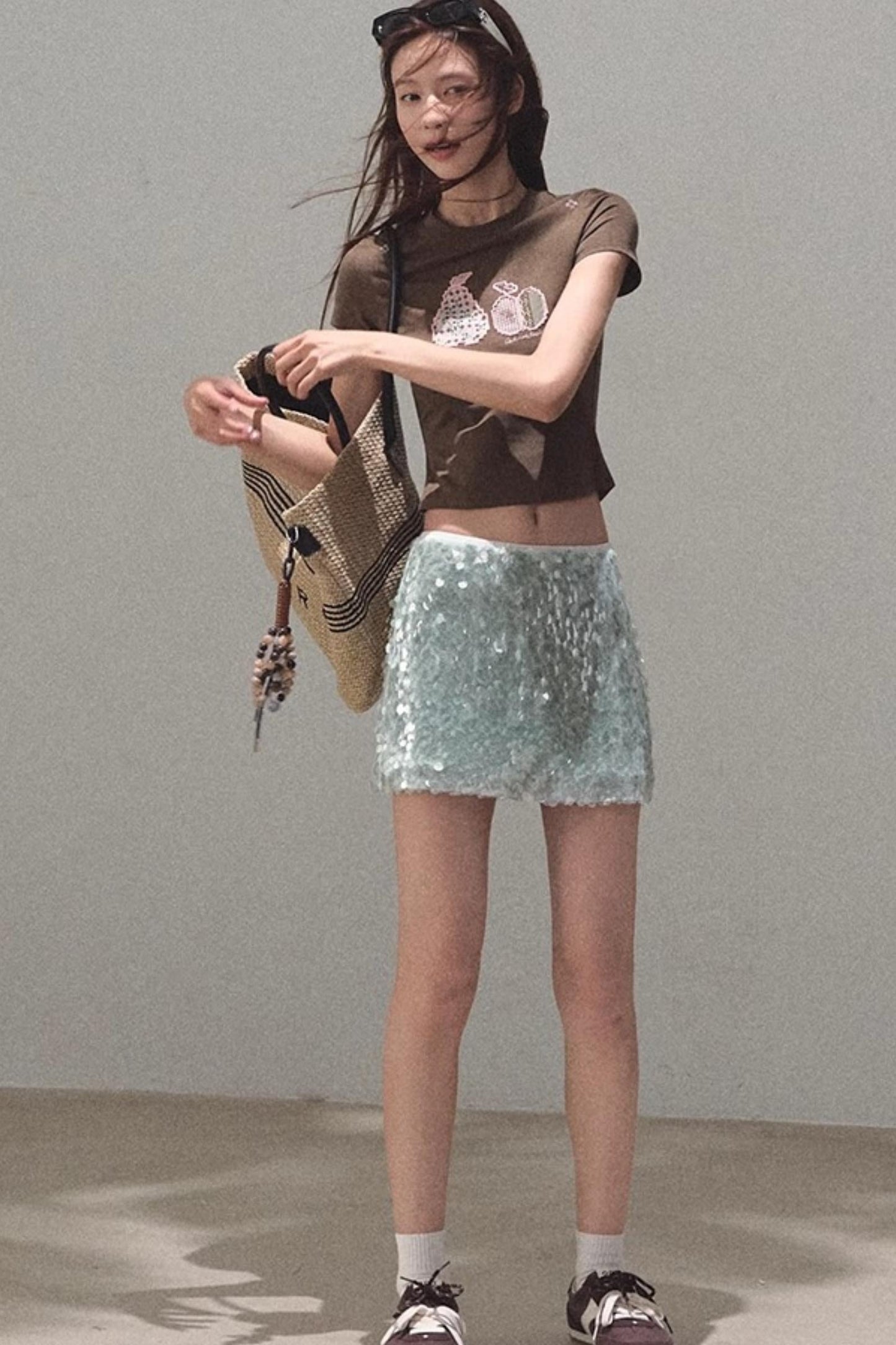 Dual-Color Sequin A-Line Mini Skirt