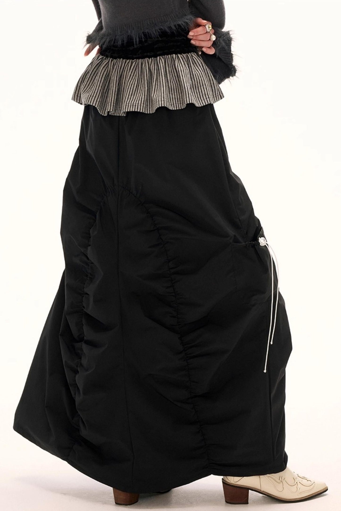 Functional Irregular Hem Black Skirt