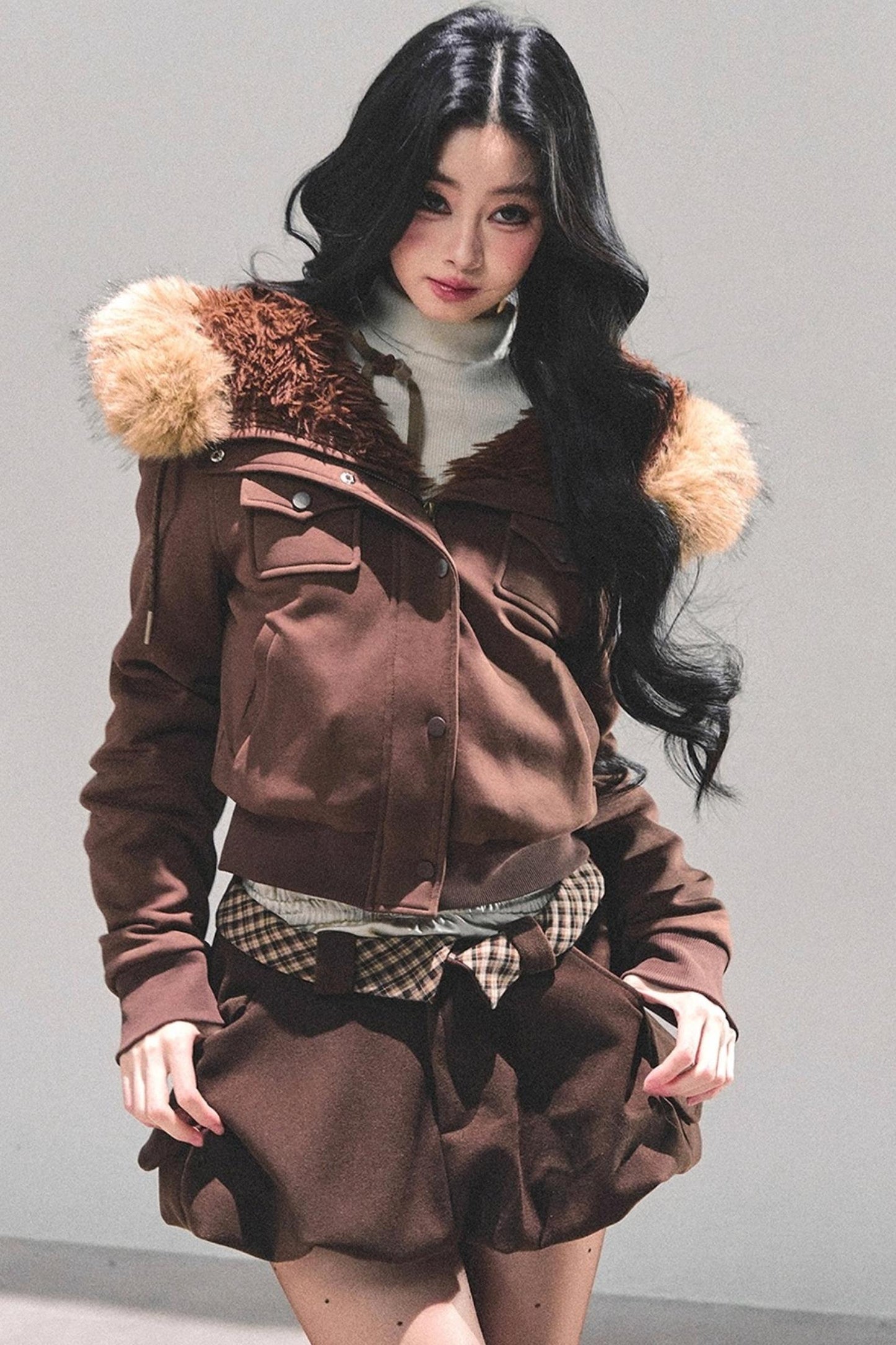 Lamb Wool Hooded Winter Coat