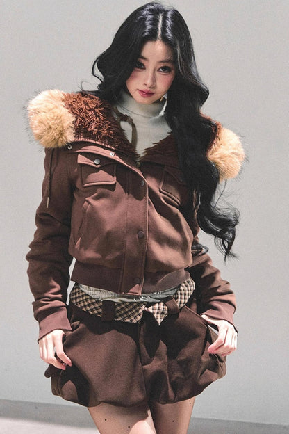 Lamb Wool Hooded Winter Coat