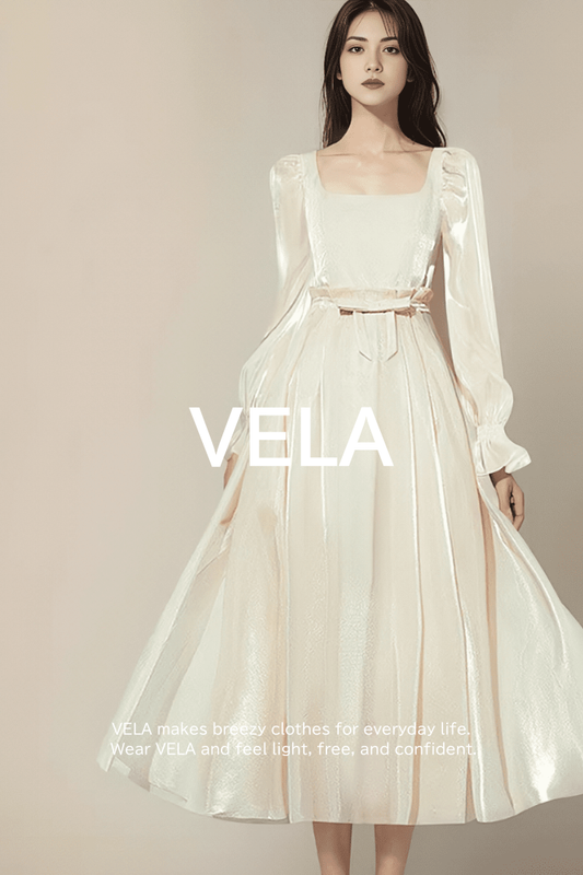 Shiny Satin Ribbon-Belt Flared Dress