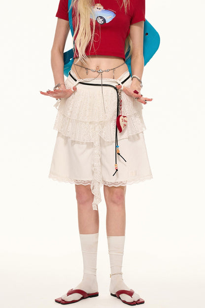 White Lace Layered Casual Shorts