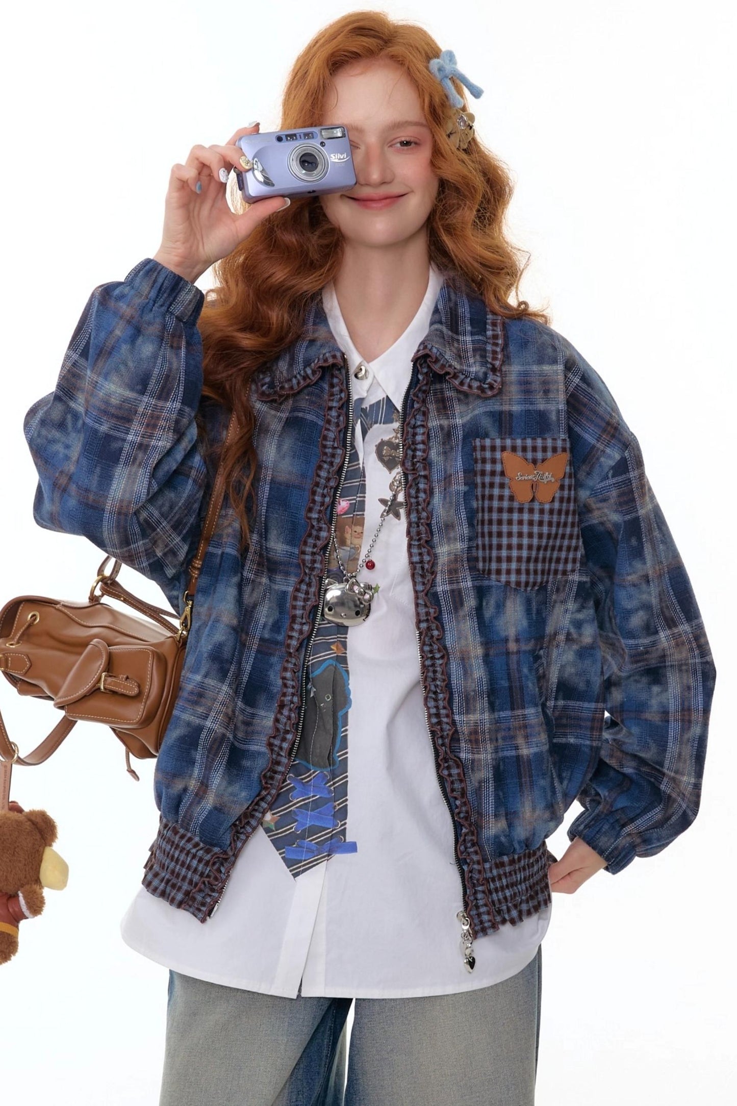 High-End Retro Blue Plaid Jacket