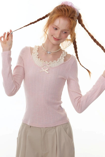 Fake Two Bow Halterneck Top