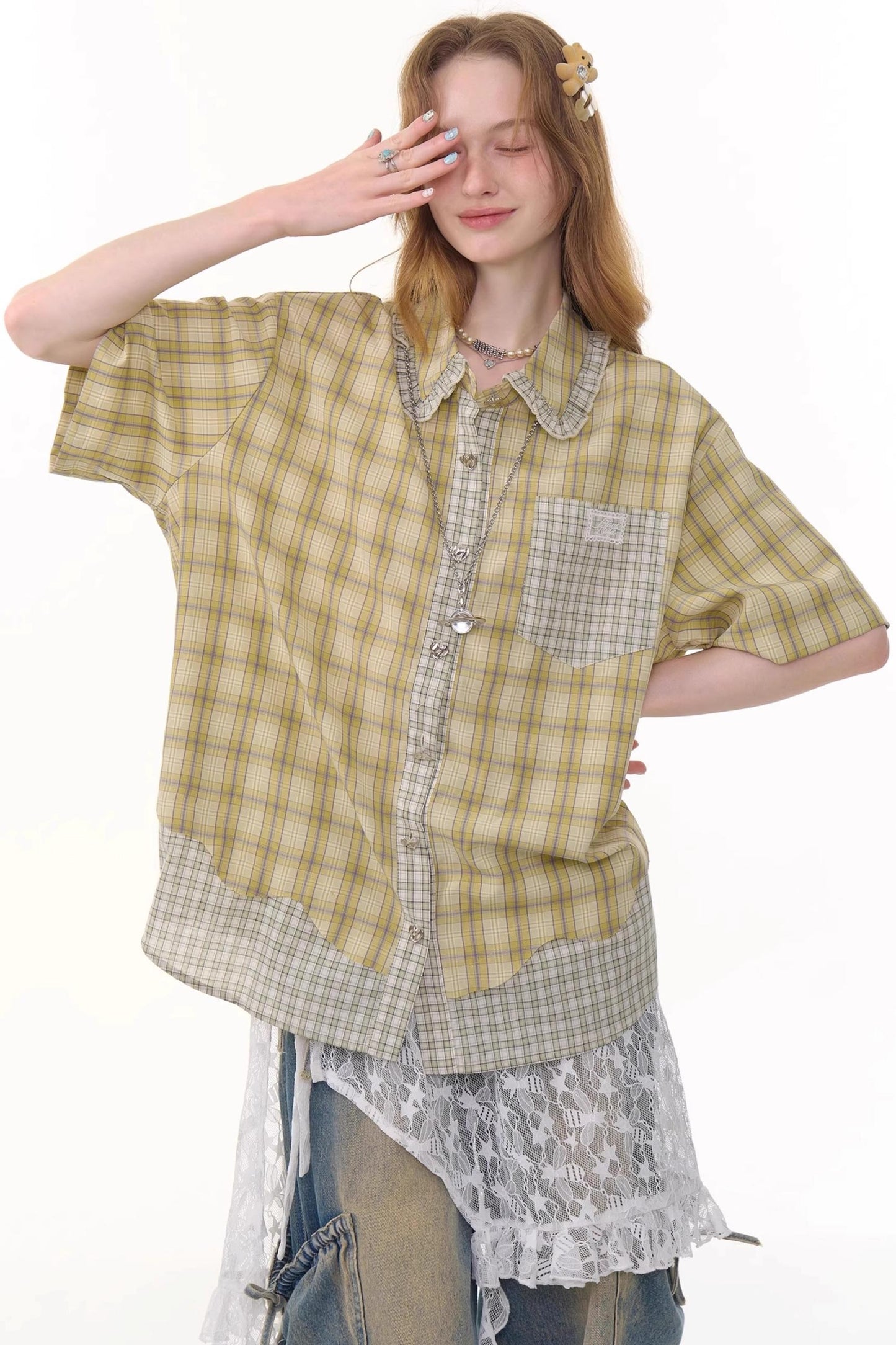 Plaid Doll Collar Shirt