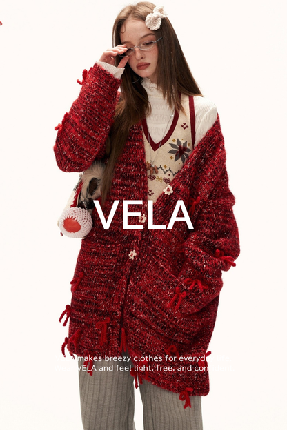 Bow Flower Knit Cardigan