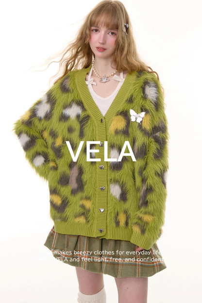 Autumn Glutinous Green Leopard Cardigan