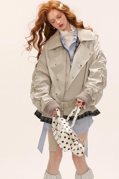 Plaid Corduroy Collar Jacket