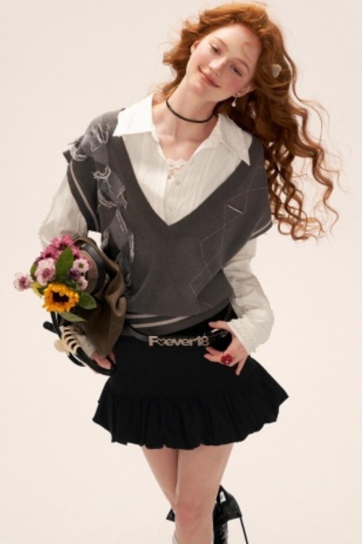 Pleated Flower Bud High-End Skirt