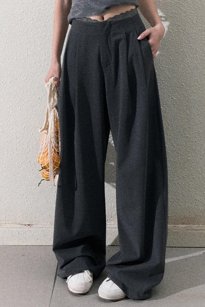 Casual Slim Jacket & Wide Lace Pants Set-Up