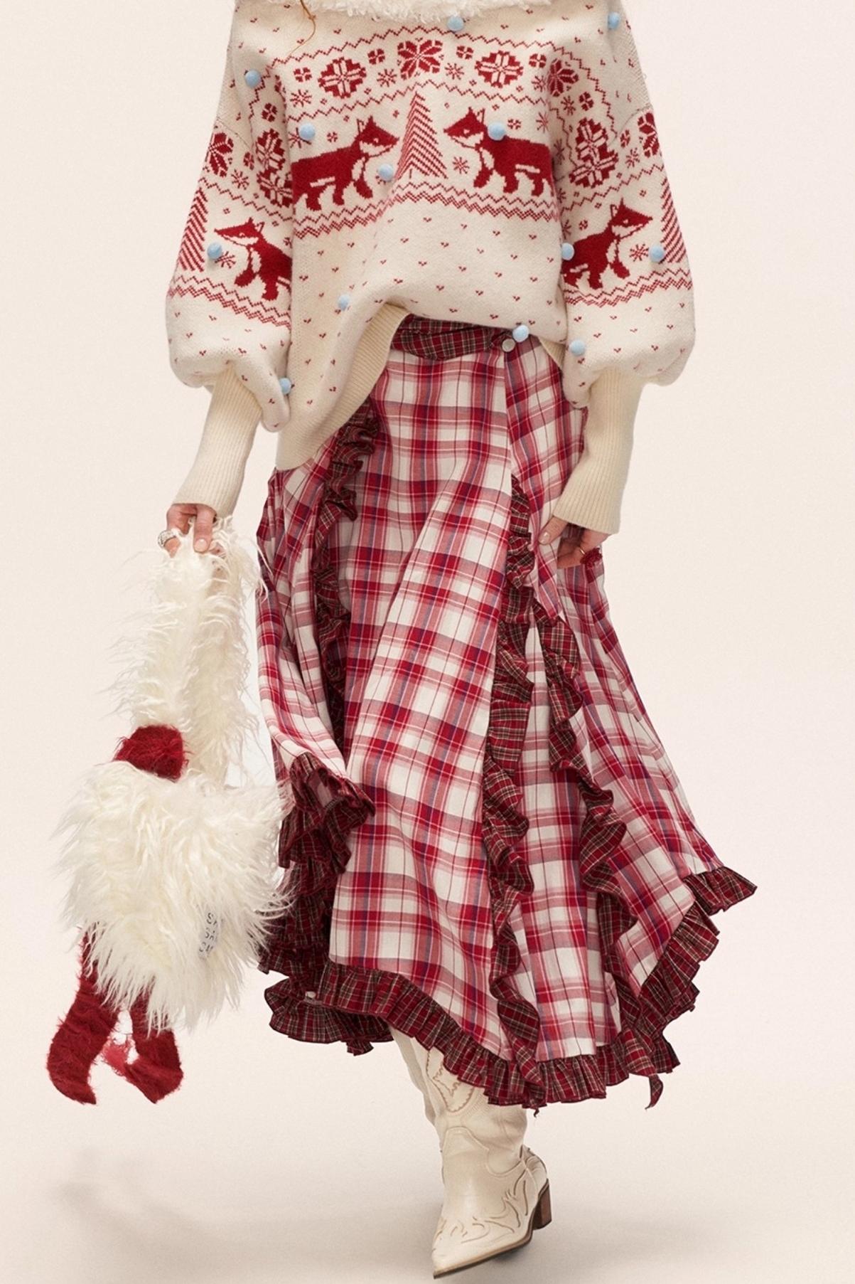 Spliced ​​Plaid Long Skirt