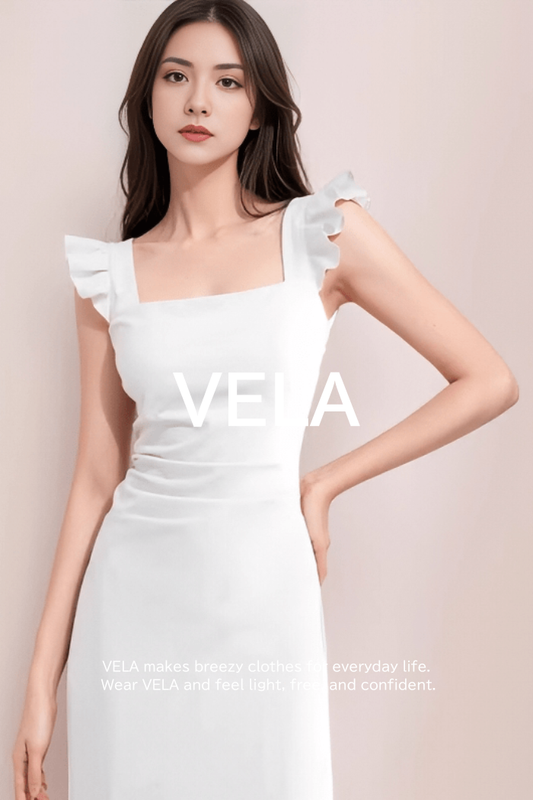 Ruffled-Shoulder Square-Neck Fitted Dress