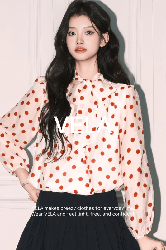 Classic Polka-Dot Blouse with Bow Tie