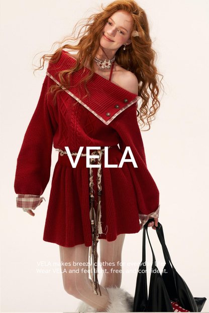 Lazy Red Plaid Sweater Dress