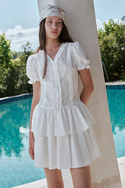 Blue Hour V-Neck Double-Sleeved Dress