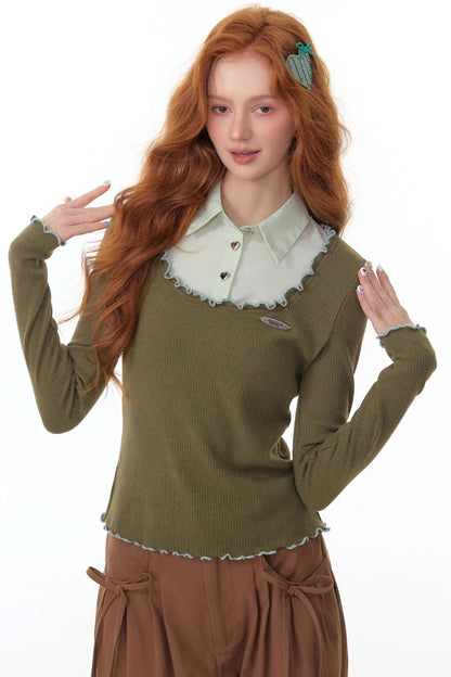 Polo Collar Long Sleeve T-Shirt