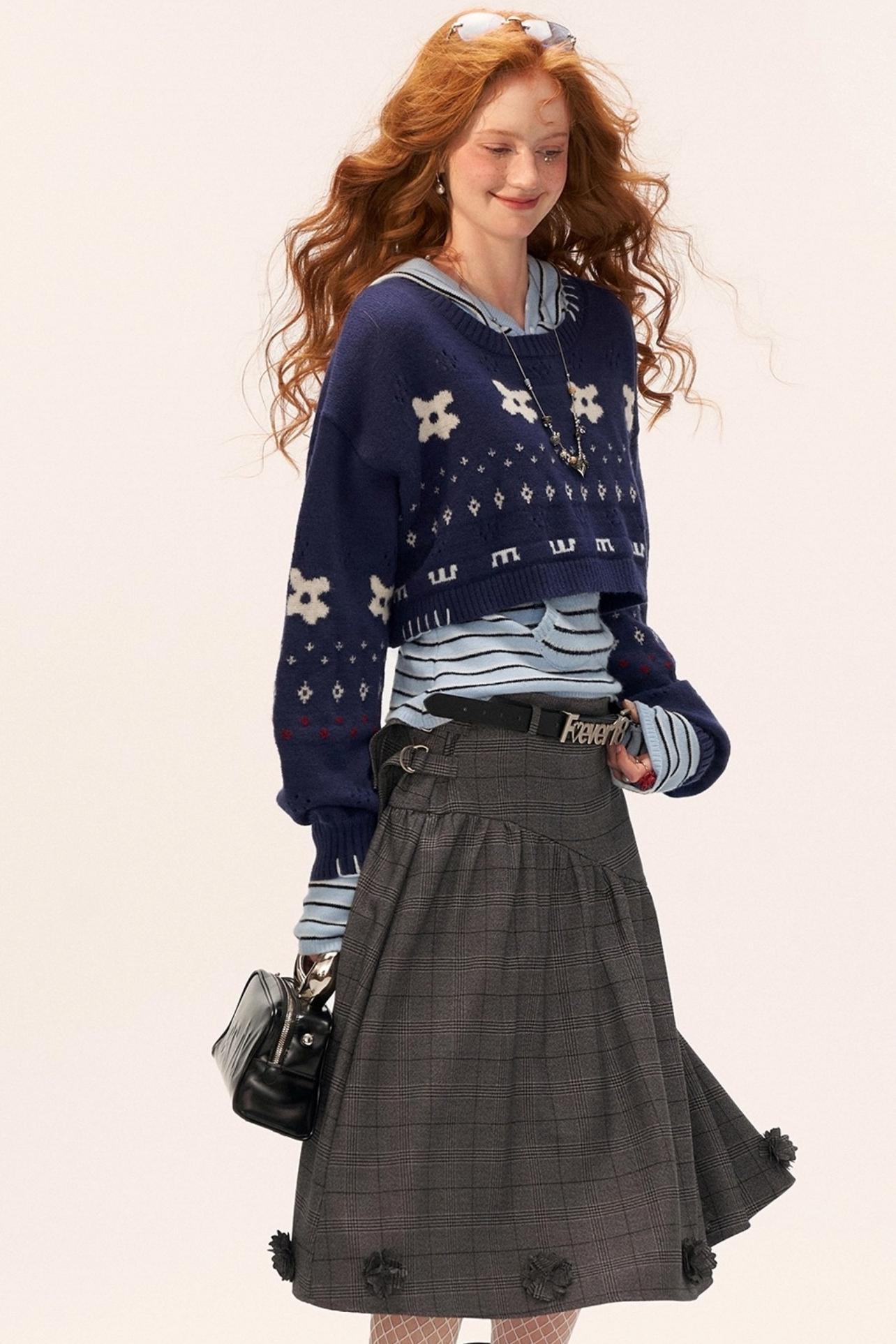 星形提花毛衣上衣套装