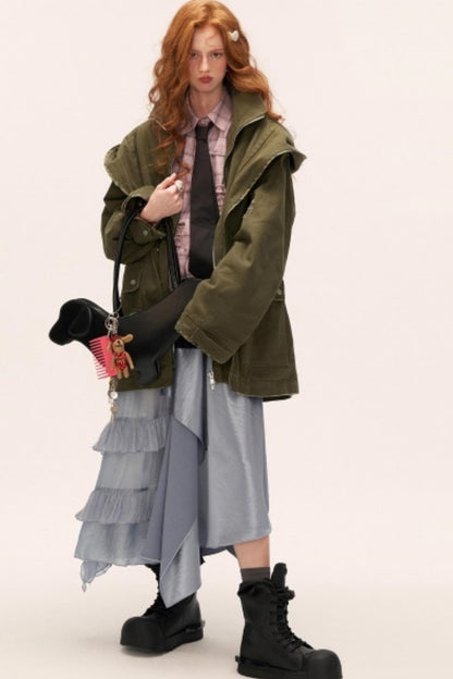 Vintage Distressed Frayed Cargo Jacket