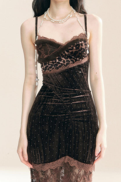 Velvet Wrap Hip Slip Dress