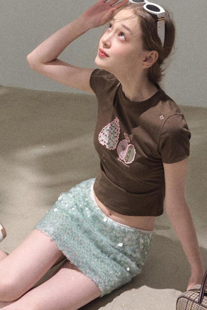 Dual-Color Sequin A-Line Mini Skirt