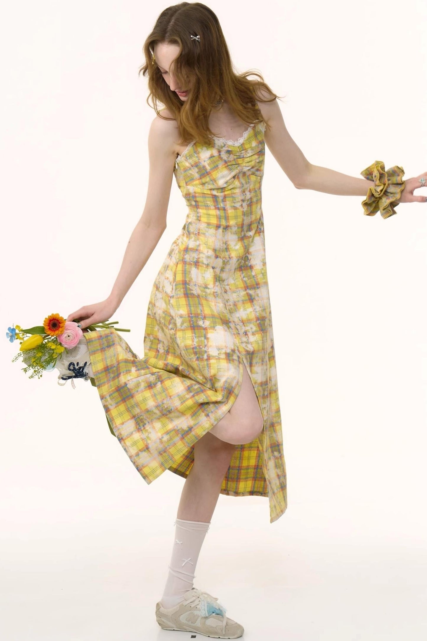 Vintage Yellow Plaid Halter Dress